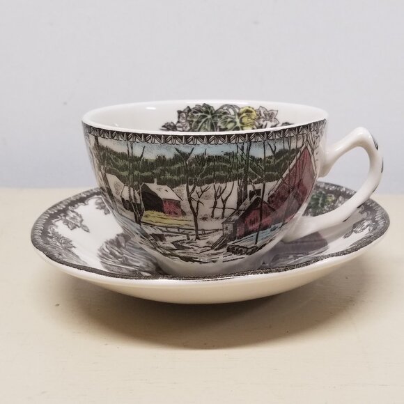 Flat Cup & Saucer Set The Friendly Village ("England 1883") by Johnson Brothers - Picture 2 of 7